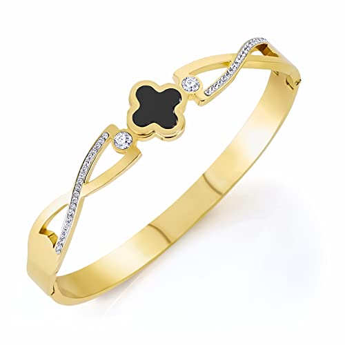 Pera Jewelry 14K Gold Plated Bangle Bracelet, Zirconia Simulate Diamond Bangle, Cuff Bracelets for Women with Gift Box, Buckled Nail Cuff Bold Bangle Bracelet