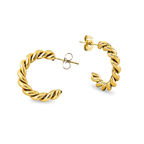 Pera Jewelry 14K Gold and Silver Plated Twisted Hollow Hoop Earrings, Twisted C Shaped Hoop Hypoallergenic Earrings for Women with Gift Box | Minimalist, Tiny Dainty Earrings