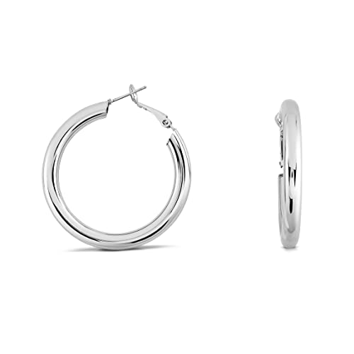 Pera Jewelry Silver Plated Hoop Earrings, Hollow Tube Hoop Hypoallergenic Earrings 45 mm and 30 mm for Women with Gift Box | Minimalist, Tiny Dainty Earrings