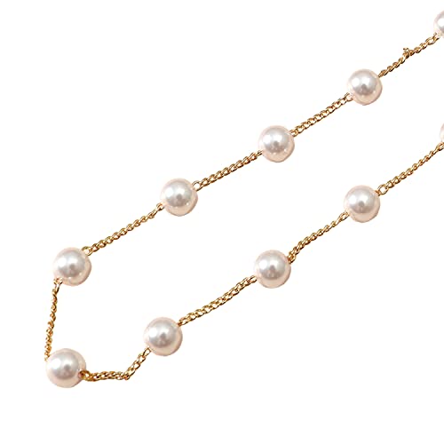 Pera Jewelry 14K Gold Plated Simulated White Pearls Bracelet, Link Adjustable Chain Bracelet for Women with Gift Box, Multilayer Simulated Pearl Bracelet with Chain