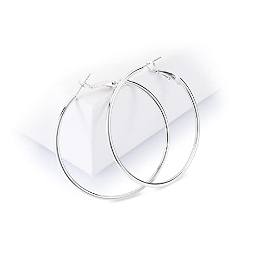 Pera Jewelry 925 Sterling Silver Plated Big Large Hoop Earrings, Extra Big Thin Hypoallergenic Hoop Earrings for Women with Gift Box | Minimalist, Tiny Dainty Earrings
