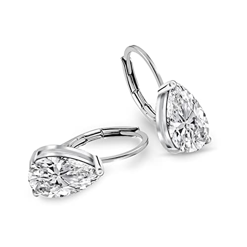 Pera Jewelry Sterling Silver Plated Cubic Zirconia Pear Cutting Earrings, Simulated Diamond Dangle Statement Cz Earrings for Women with Gift Box | Minimalist, Tiny Dainty Dangle Earrings