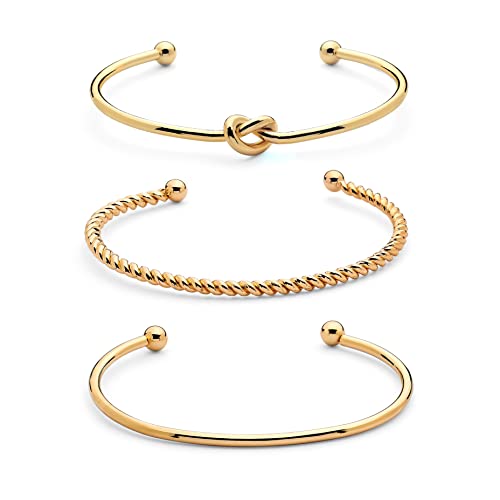Pera Jewelry 14K Gold and Silver Plated Layered Bracelet Sets, 3 Pieces, Adjustable Layered Link Bracelets Sets, Dainty Link Paperclip Choker Bracelet Cuban Curb Figaro Link Bracelet Sets with Gift Box