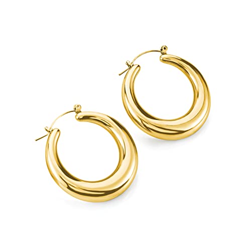 Pera Jewelry 14K Gold Plated and Silver Plated Thick Hollow Hoop Earrings, Hypoallergenic Chunky Hoop Earrings for Women with Gift Box | Minimalist, Tiny Dainty Earrings