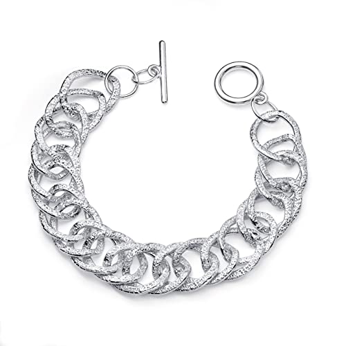 Pera Jewelry 14K Gold Plated and Silver Plated Link Bracelets, Curb Chain Bold Bracelets, Cuban Paperclip Link Chain Bracelets Chunky Link Bracelets Toggle Clasp, Bold Chain Link Bracelet with Gift Box