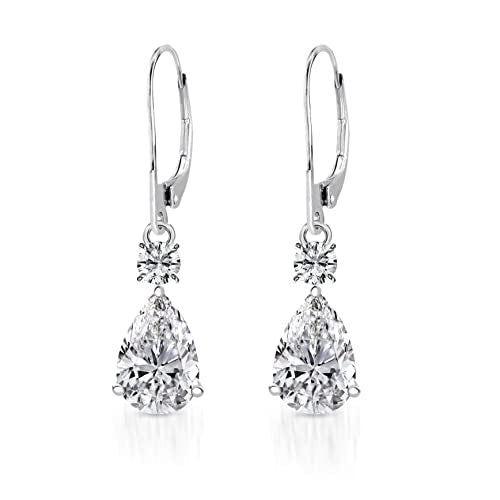 Pera Jewelry Sterling Silver Plated Cubic Zirconia Drop Pear Cutting Earrings, Pear-Shaped Cubic Zirconia Drop Earrings for Women with Gift Box | Minimalist, Tiny Dainty Dangle Earrings