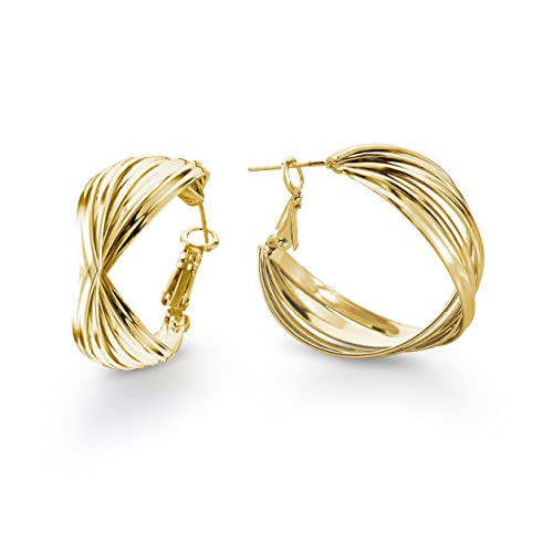 Pera Jewelry 14K Gold Plated Twisted Hoop Earrings, Hypoallergenic Chunky Hoop Earrings for Women with Gift Box | Minimalist, Tiny Dainty Earrings