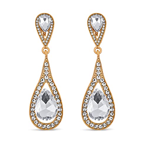 Pera Jewelry 14K Gold Plated and Silver Plated Dangle Earrings, Drop Earrings with Simulated Diamond, Sapphire and Ruby, Long Earrings for Women with Gift Box | Minimalist, Tiny Dainty Earrings Cubic Zirconia - Gold