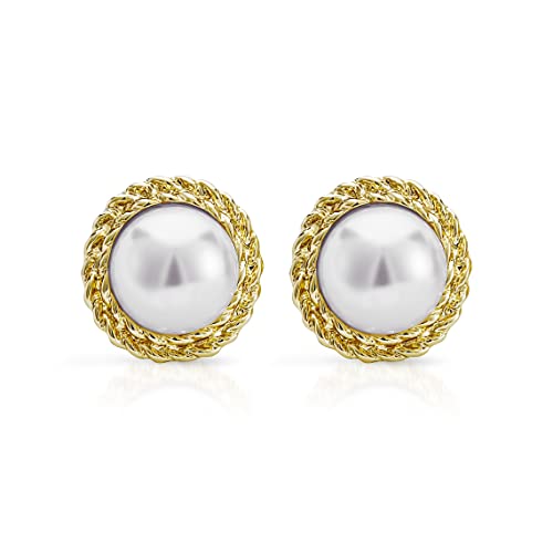 Pera Jewelry 14K Gold Plated Freshwater Cultured Pearl Earrings, Round Pearl Stud Earrings for Women with Gift Box | Minimalist, Tiny Dainty Pearl Earrings