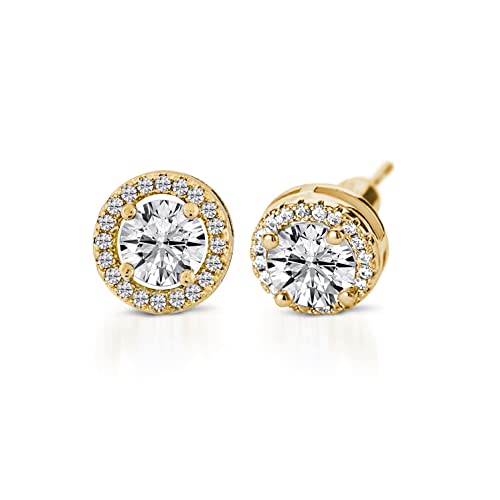 Pera Jewelry 14K Gold Plated and Sterling Silver Plated Cubic Zirconia Stud Earrings, Simulated Diamond Cz Stud Earrings for Women with Gift Box | Minimalist, Tiny Dainty Stud Earrings