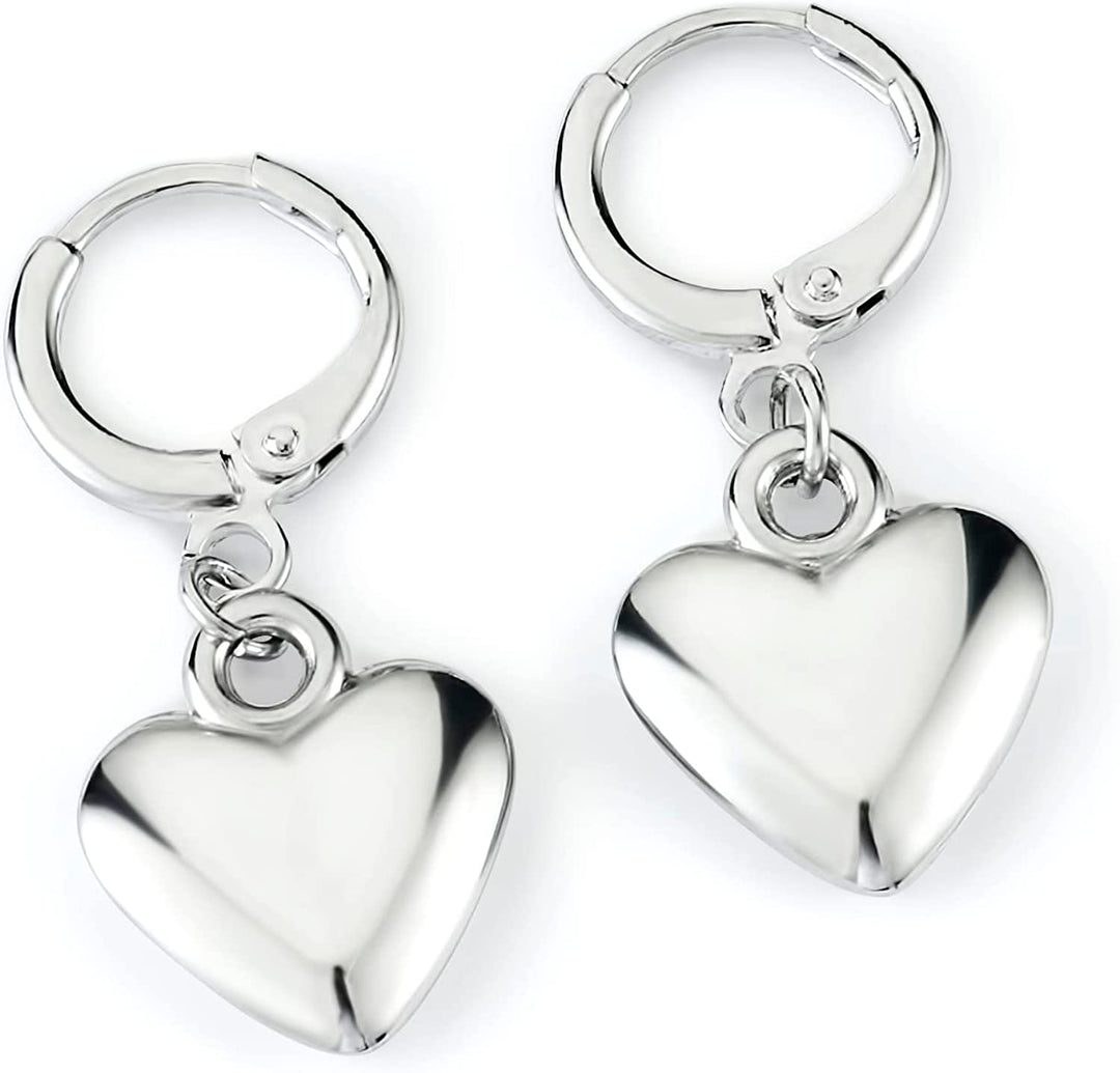 Pera Jewelry Sterling Silver Plated Heart Shaped Drop Earrings, Love Silver Plated Dangle Earrings for Women with Gift Box | Minimalist, Tiny Dainty Dangle Earrings
