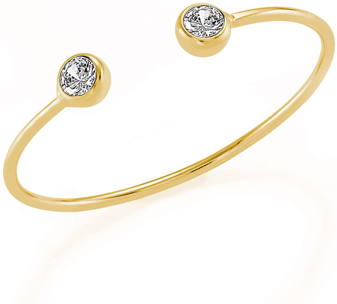 Pera Jewelry 14K Gold Plated Bangle Bracelet, Zirconia Simulate Diamond Bangle, Cuff Bracelets for Women with Gift Box, Buckled Nail Cuff Bold Bangle Bracelet