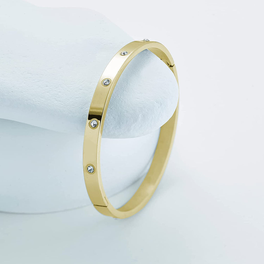 Pera Jewelry 14K Gold, Silver and Rose Gold Filled Bangle Bracelet with Cubic Zircon Stones, Bangle Bracelets Cuff Cubic Zirconia Simulate Diamond Bangle with Gift Box