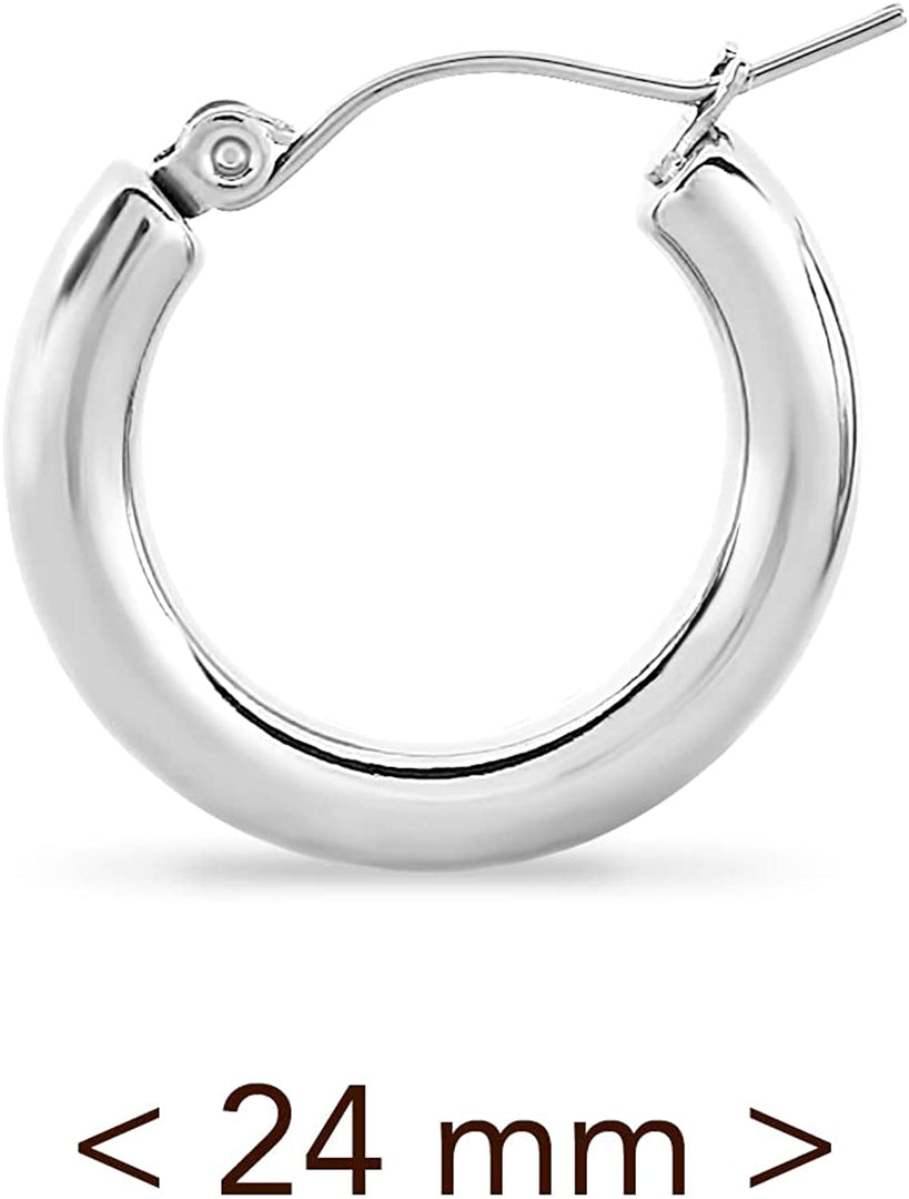 Pera Jewelry Sterling Silver Plated Hoop Earrings, Solid Tube Hoop 50 mm, 30 mm and 24 mm Hypoallergenic Earrings for Women with Gift Box | Minimalist, Tiny Dainty Earrings