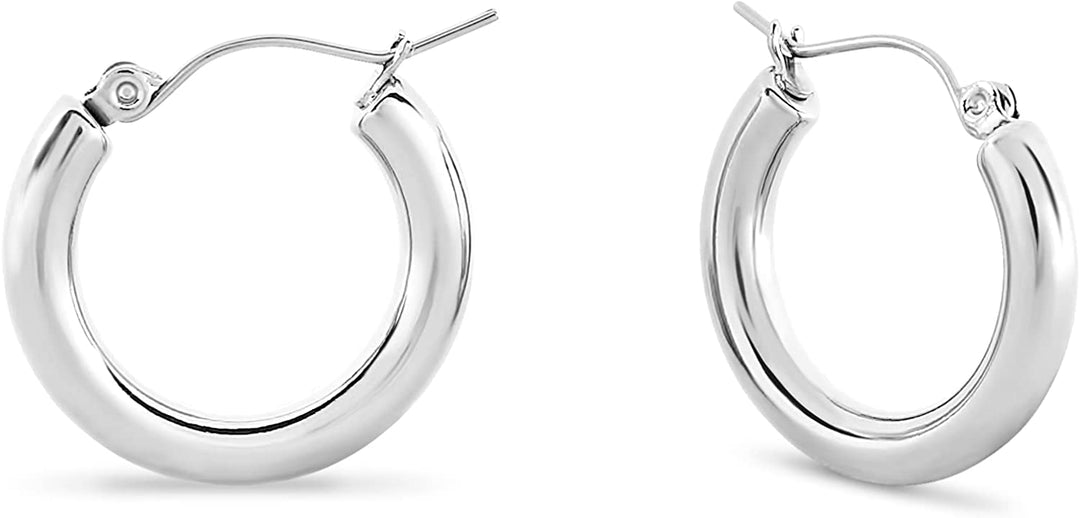 Pera Jewelry Sterling Silver Plated Hoop Earrings, Solid Tube Hoop 50 mm, 30 mm and 24 mm Hypoallergenic Earrings for Women with Gift Box | Minimalist, Tiny Dainty Earrings