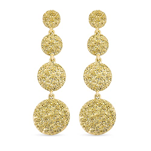 Pera Jewelry 14K Gold Plated Long Drop Earrings, Circle Drop Long Earrings, Hammered Drop Dangle Circle Earrings for Women with Gift Box | Minimalist, Tiny Dainty Dangle Earrings
