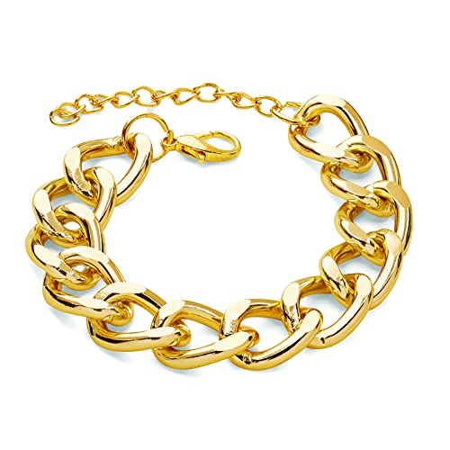 Pera Jewelry 14K Gold Plated and Silver Plated Link Bracelets, Curb Chain Bold Bracelets, Cuban Paperclip Link Chain Bracelets Chunky Link Bracelets Toggle Clasp, Bold Chain Link Bracelet with Gift Box