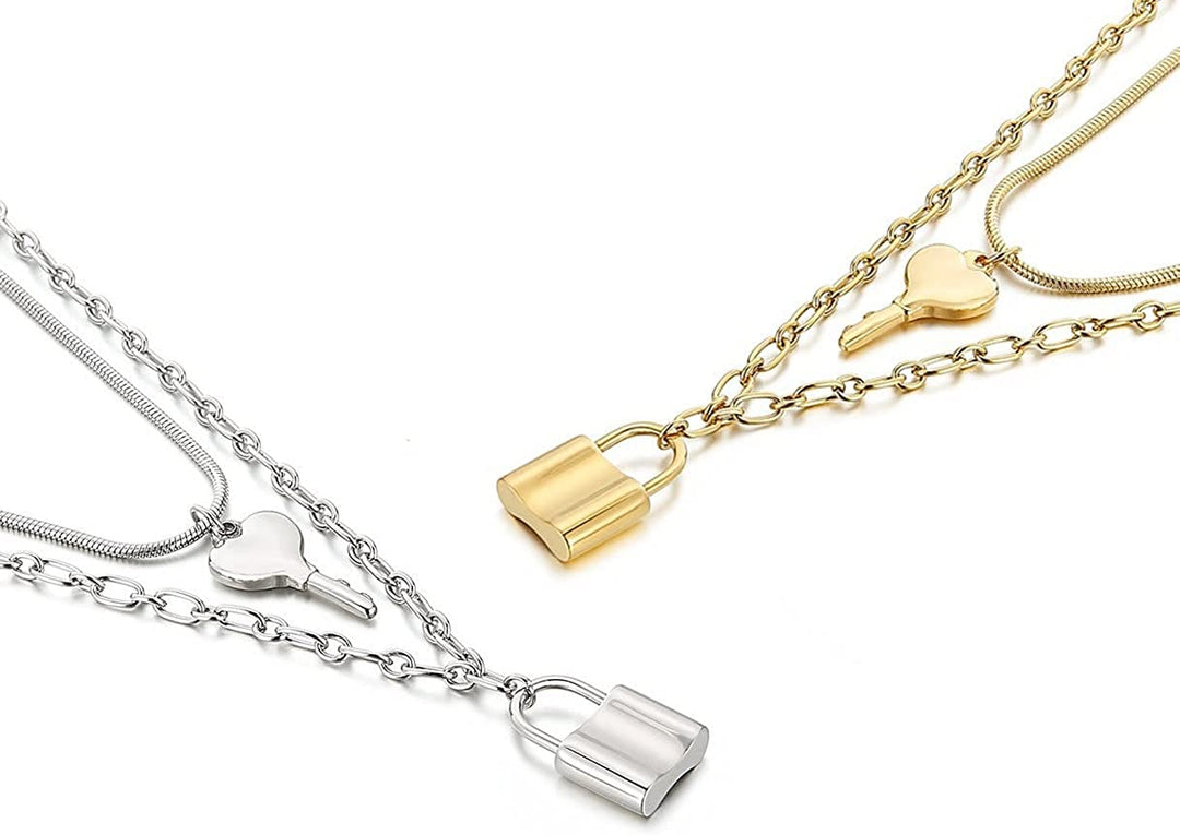 Pera Jewelry Filled Lock Pendant, 14K Gold Plated and Silver Plated Filled Lock & Key Necklace for Women with Gift Box | Adjustable Chain, Minimalist, Tiny Dainty Choker Necklaces