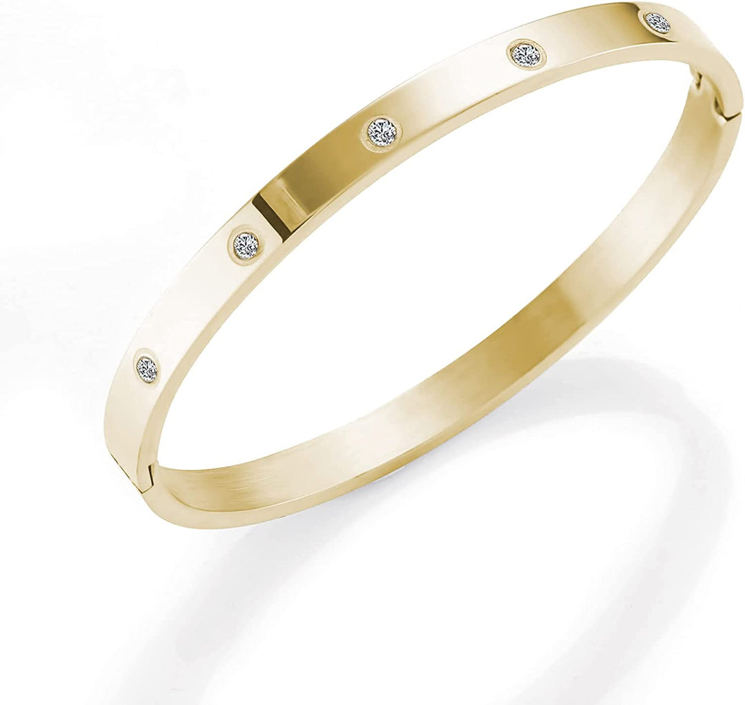 Pera Jewelry 14K Gold, Silver and Rose Gold Filled Bangle Bracelet with Cubic Zircon Stones, Bangle Bracelets Cuff Cubic Zirconia Simulate Diamond Bangle with Gift Box