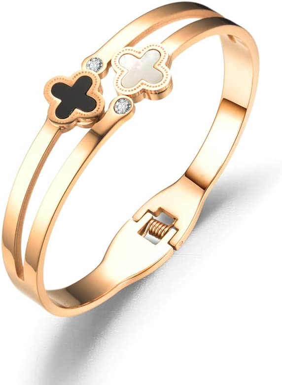 Pera Jewelry 14K Gold Plated Bangle Bracelet, Zirconia Simulate Diamond Bangle, Cuff Bracelets for Women with Gift Box, Buckled Nail Cuff Bold Bangle Bracelet