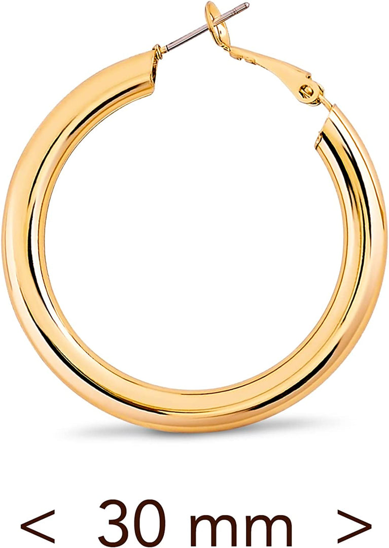 Pera Jewelry 14K Gold Plated Hoop Earrings, Hollow Tube Hoop Hypoallergenic Earrings 45 mm and 30 mm for Women with Gift Box | Minimalist, Tiny Dainty Earrings