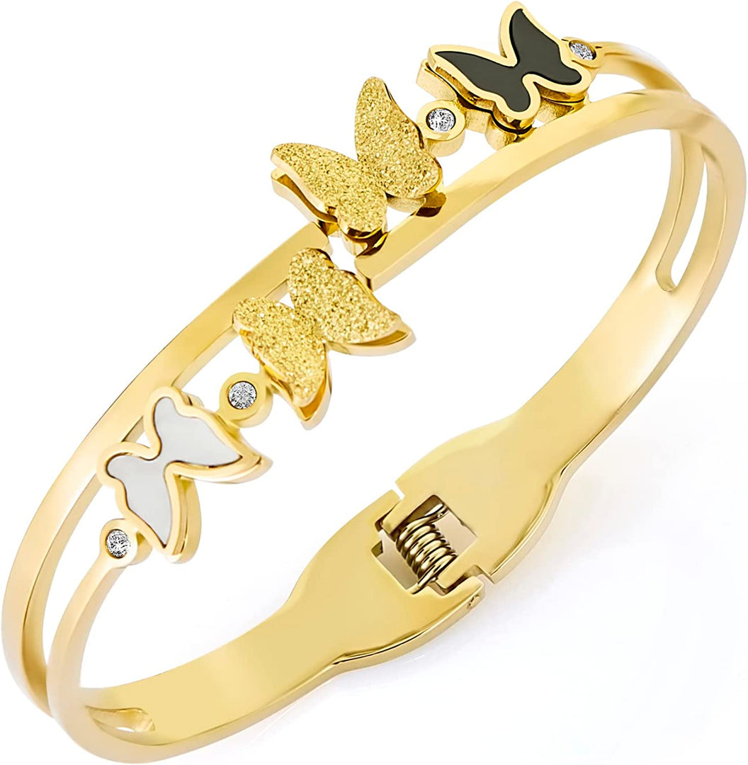 Pera Jewelry 14K Gold Plated Bangle Bracelet, Zirconia Simulate Diamond Bangle, Cuff Bracelets for Women with Gift Box, Buckled Nail Cuff Bold Bangle Bracelet
