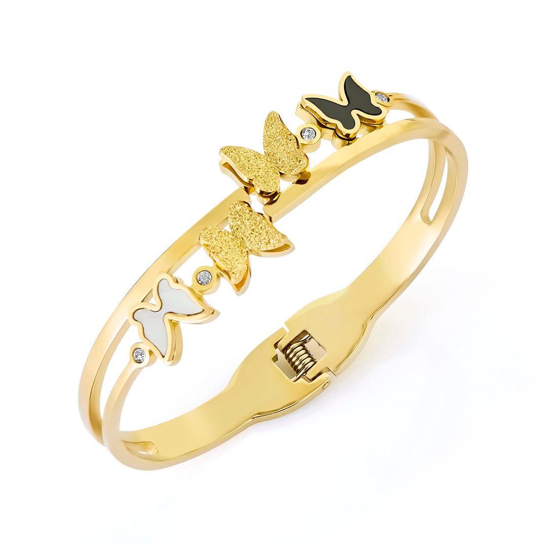 Pera Jewelry 14K Gold Plated Bangle Bracelet, Zirconia Simulate Diamond Bangle, Cuff Bracelets for Women with Gift Box, Buckled Nail Cuff Bold Bangle Bracelet