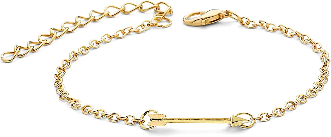 Pera Jewelry 14K Gold and Silver Plated Layered Bracelet Sets, 4 Pieces, Adjustable Layered Link Bracelets Sets, Dainty Link Paperclip Choker Bracelet Cuban Curb Figaro Link Bracelet Sets with Gift Box