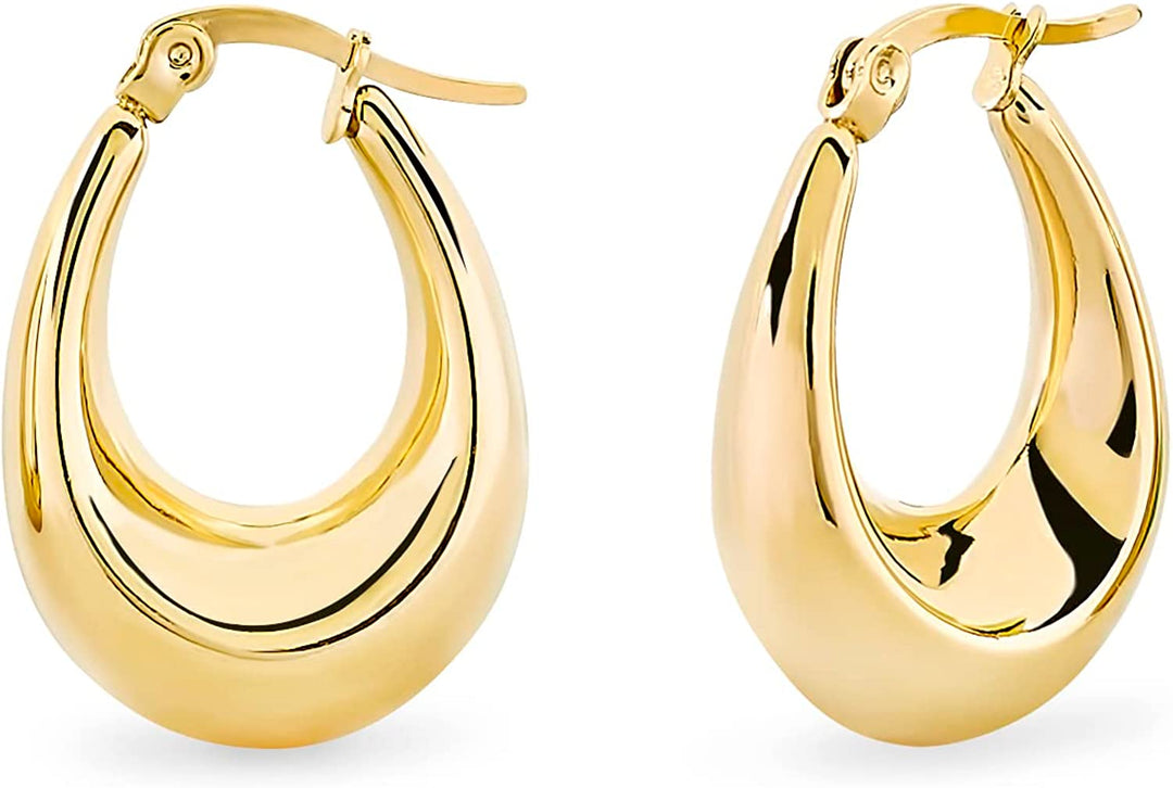 Pera Jewelry 14K Gold Plated Thick Hollow Hoop Earrings, Hypoallergenic Chunky Hoop Earrings for Women with Gift Box | Minimalist, Tiny Dainty Earrings