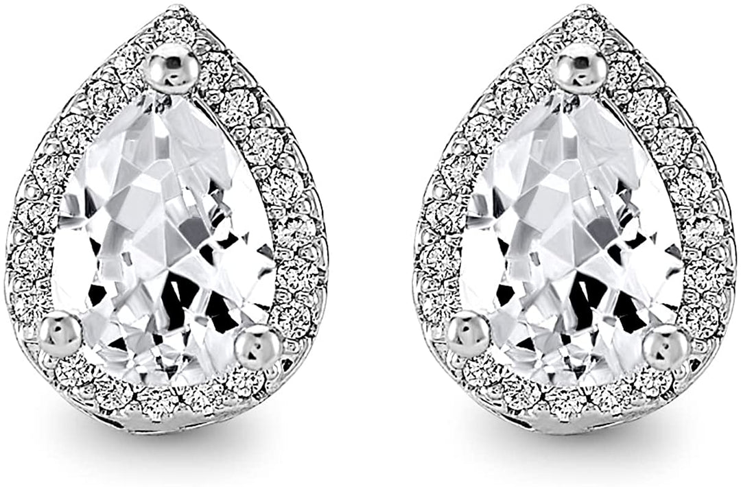 Pera Jewelry Sterling Silver Plated Cubic Zirconia Pear Cutting Stud Earrings, Pear-Shaped Simulated Diamond Cz Earrings for Women with Gift Box | Minimalist, Tiny Dainty Earrings