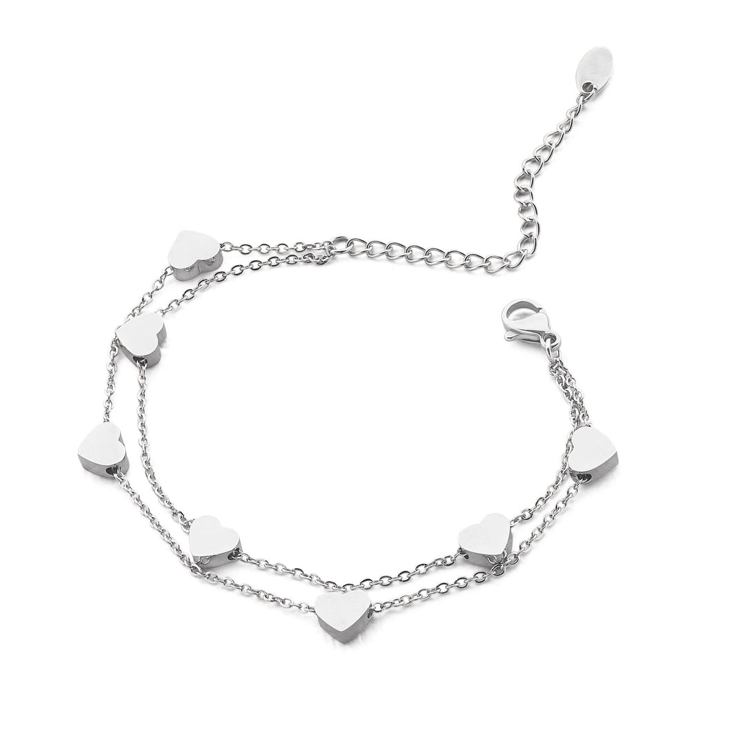 Pera Jewelry Heart Bracelets, 14K Gold Plated and Silver Plated Layered Chain Heart Bracelets for Women with Gift Box, Adjustable Charm Bracelets, Minimalist Fashion Jewelry, Tiny Dainty Bracelets