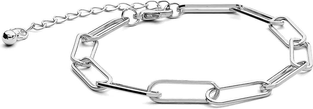 Pera Jewelry 14K Gold and Silver Plated Layered Bracelet Sets, 6 Pieces, Adjustable Layered Link Bracelets Sets, Dainty Link Paperclip Choker Bracelet Cuban Curb Figaro Link Bracelet Sets with Gift Box