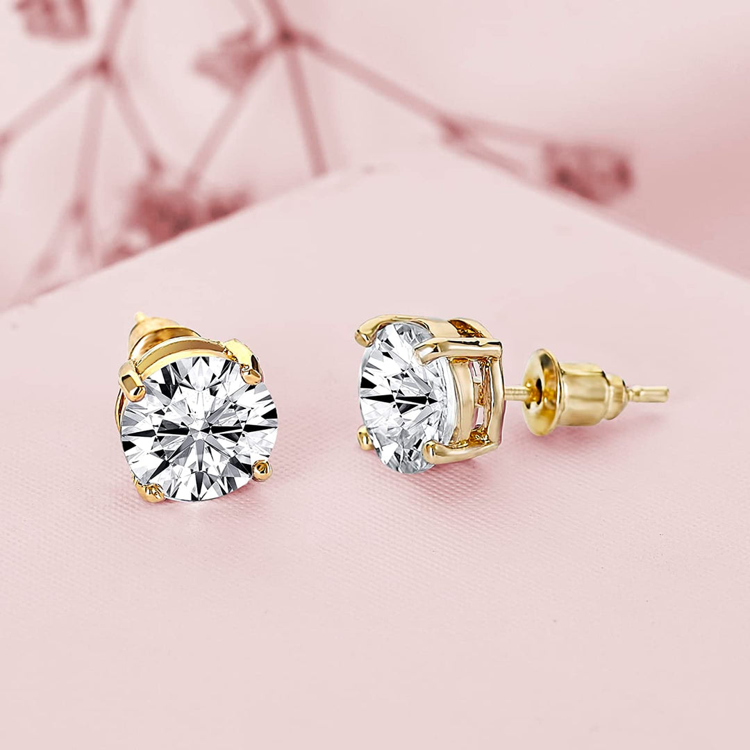 Pera Jewelry 14K Gold Plated Cubic Zirconia Stud Earrings, Simulated Diamond Round Cubic Zirconia Stud Earrings for Women with Gift Box | Minimalist, Tiny Dainty Earrings