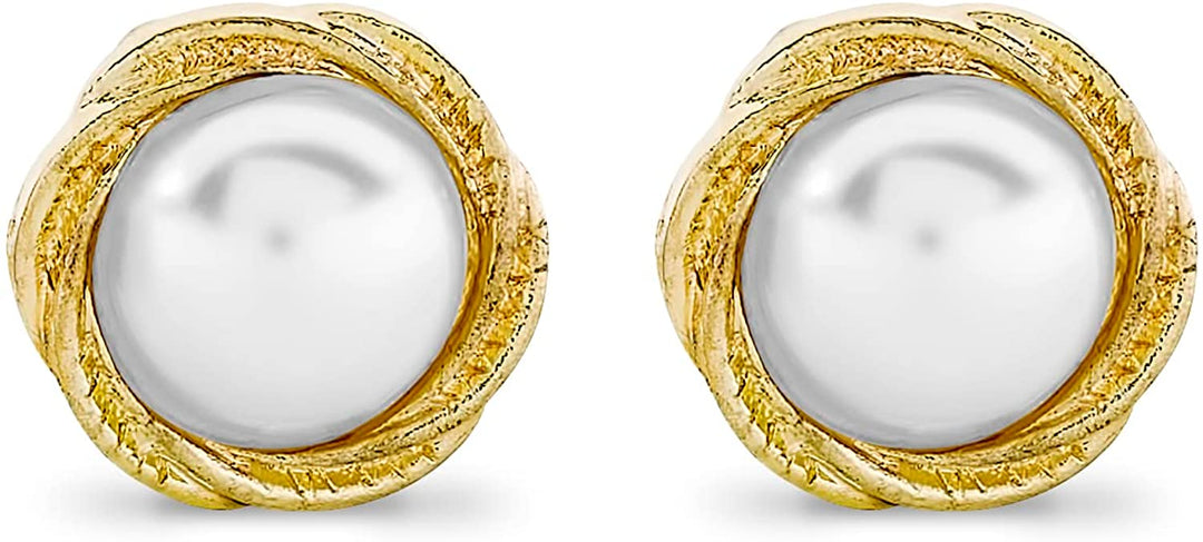 Pera Jewelry 14K Gold Plated Freshwater Cultured Pearl Earrings, Pearl Stud Earrings for Women with Gift Box | Minimalist, Tiny Dainty Pearl Earrings
