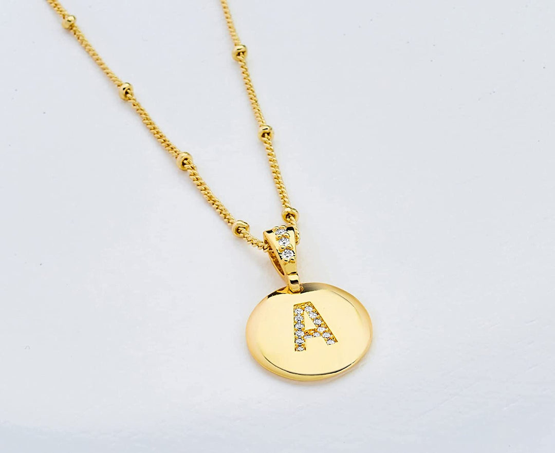 Pera Jewelry 14K Gold Plated Initials, Alphabet Pendant Letter A to Z Necklaces for Women with Gift Box | Adjustable Chain, Minimalist, Tiny Dainty Alphabet Choker Necklaces