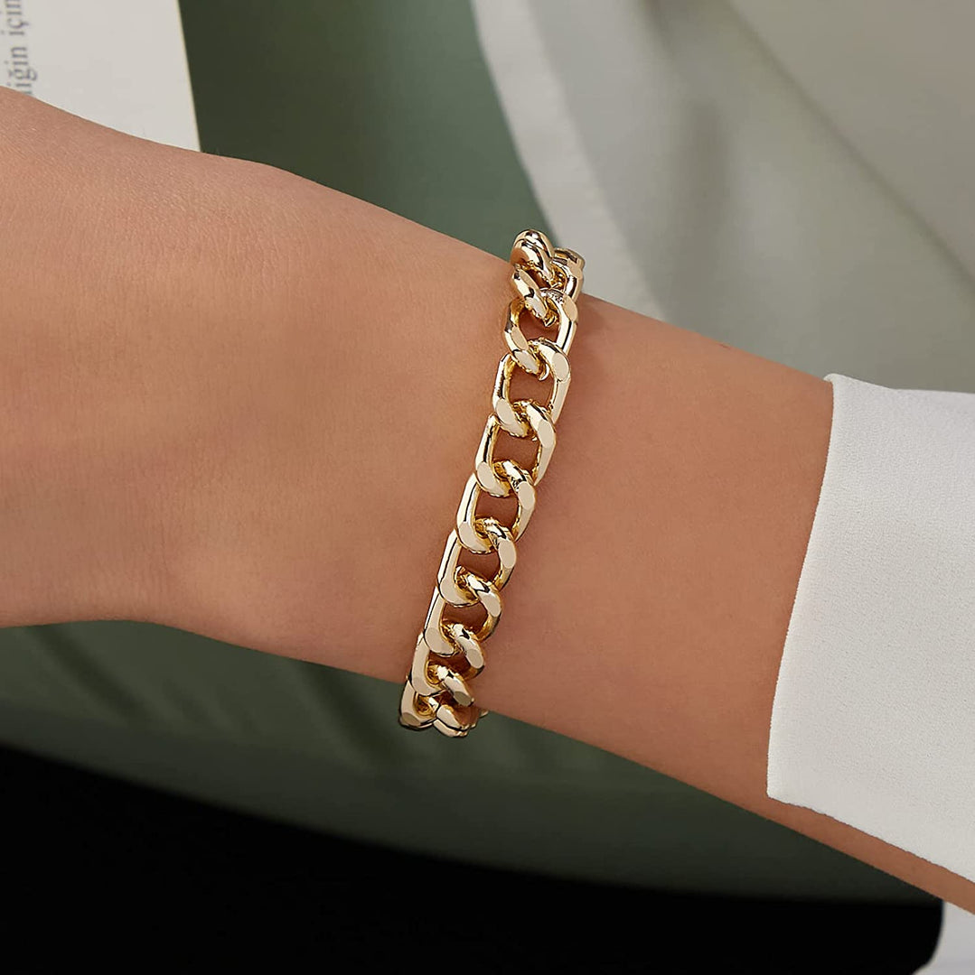 Pera Jewelry 14K Gold Plated and Silver Plated Link Bracelets, Curb Chain Bold Bracelets, Cuban Paperclip Link Chain Bracelets Chunky Link Bracelets Toggle Clasp, Bold Chain Link Bracelet with Gift Box