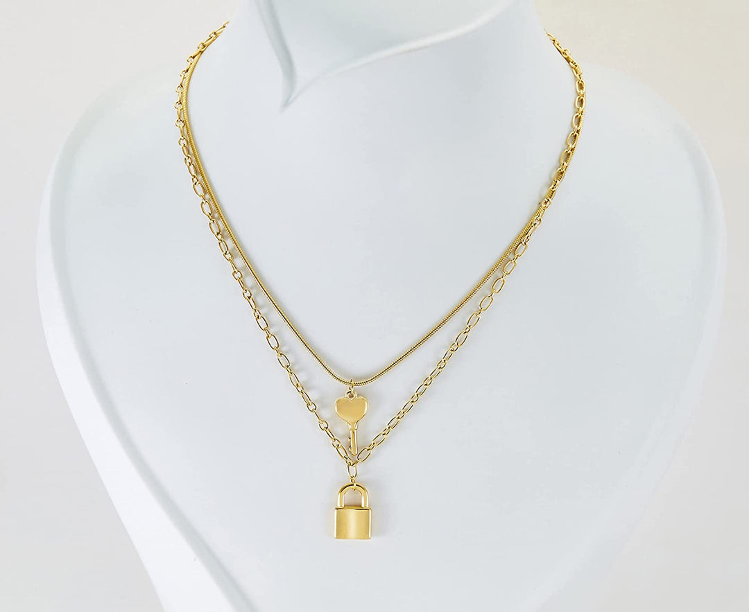 Pera Jewelry Filled Lock Pendant, 14K Gold Plated and Silver Plated Filled Lock & Key Necklace for Women with Gift Box | Adjustable Chain, Minimalist, Tiny Dainty Choker Necklaces