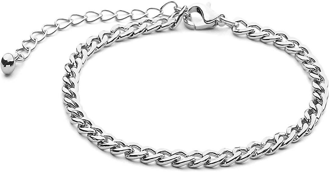 Pera Jewelry 14K Gold and Silver Plated Layered Bracelet Sets, 5 Pieces, Adjustable Layered Link Bracelets Sets, Dainty Link Paperclip Choker Bracelet Cuban Curb Figaro Link Bracelet Sets with Gift Box