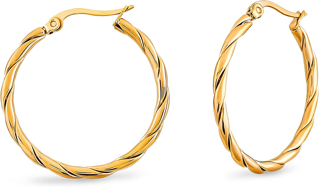 Pera Jewelry 14K Gold Plated and Silver Plated Twisted Hollow Hoop Earrings, Hypoallergenic Twisted Hoop Earrings for Women with Gift Box | Minimalist, Tiny Dainty Earrings