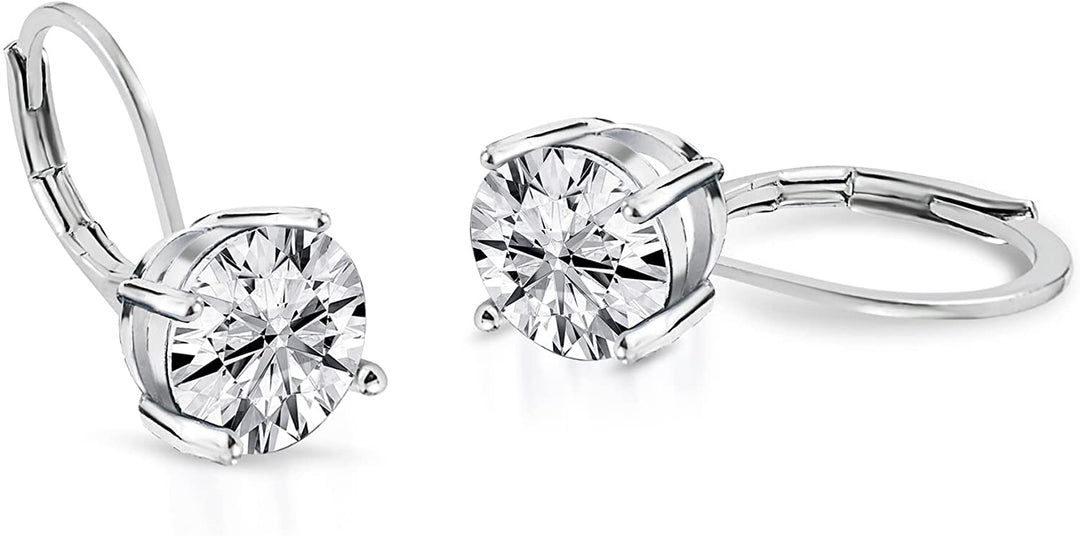 Pera Jewelry 925 Sterling Silver Plated Cubic Zirconia Stud Earrings, Simulated Diamond Round 4 Prong Cz Stud Earrings for Women with Gift Box | Minimalist, Tiny Dainty Earrings