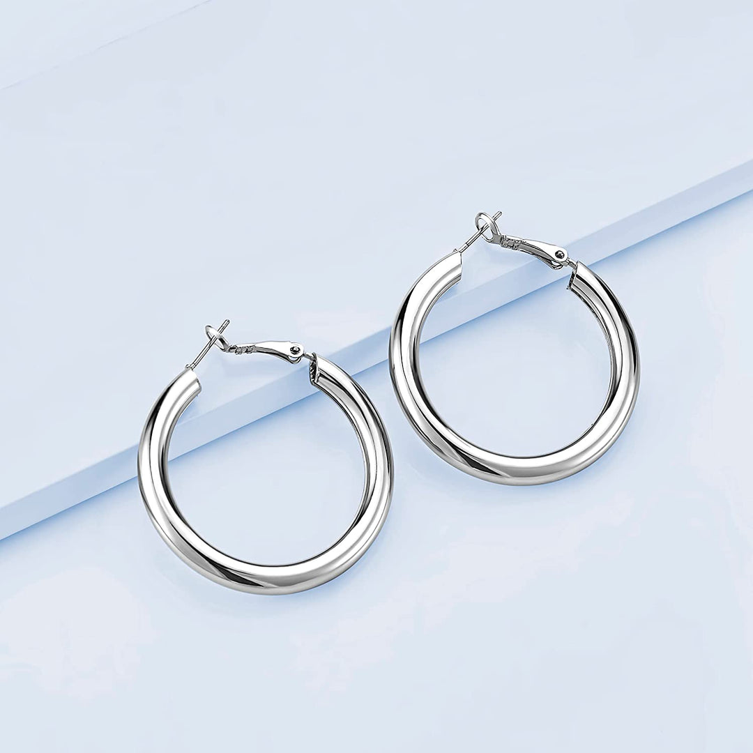 Pera Jewelry Silver Plated Hoop Earrings, Hollow Tube Hoop Hypoallergenic Earrings 45 mm and 30 mm for Women with Gift Box | Minimalist, Tiny Dainty Earrings