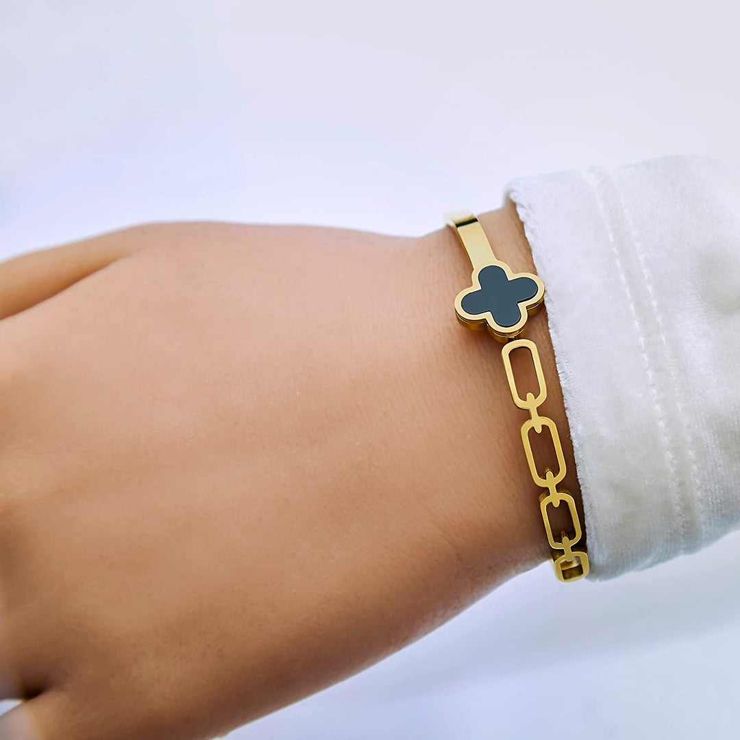 Pera Jewelry 14K Gold Plated Bangle Bracelet, Zirconia Simulate Bangle, Cuff Bracelets for Women with Gift Box, Buckled Nail Cuff Bold Bangle Bracelet