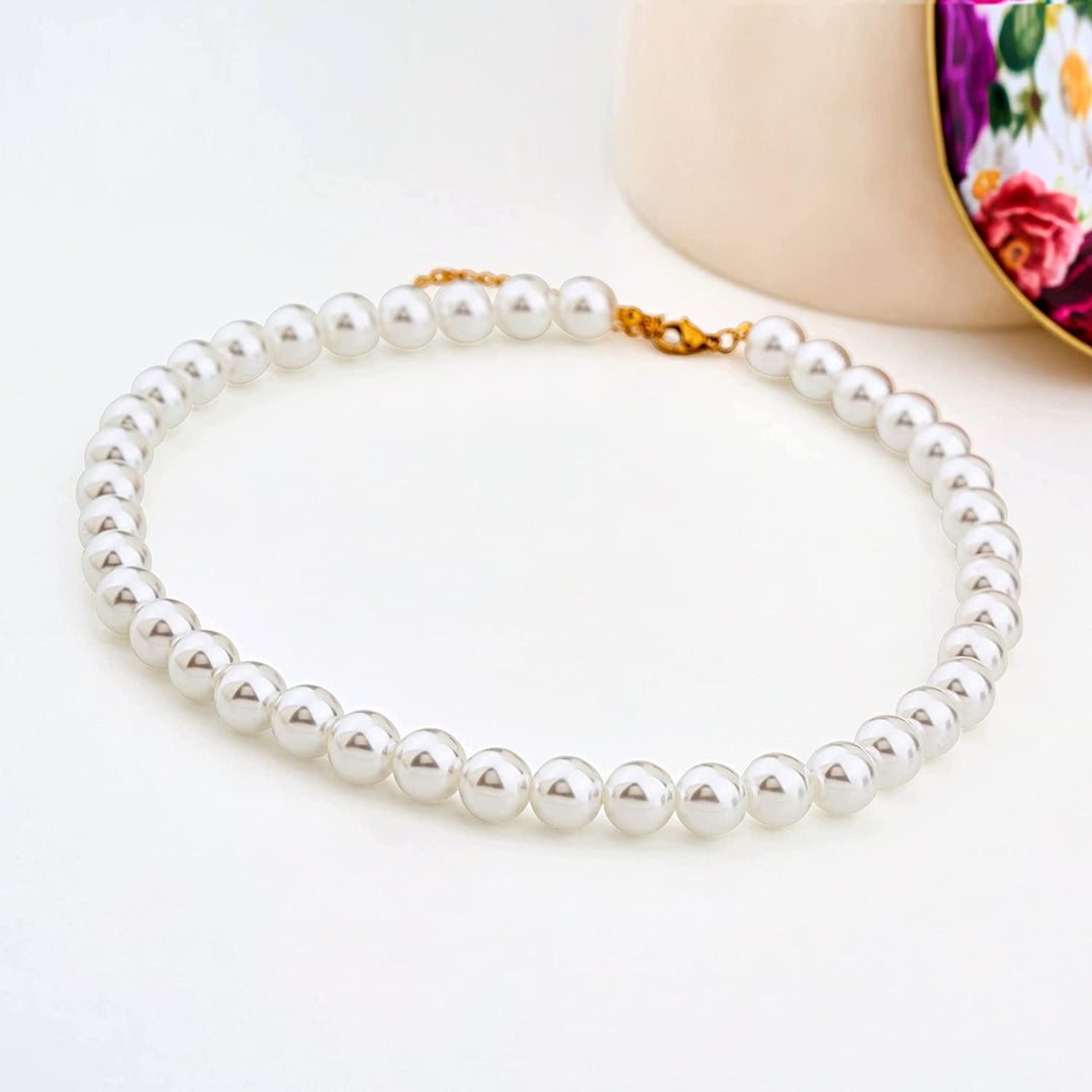 White Freshwater Cultured Pearl Necklace for Women 18K Gold Plated Genuine Natural 10 MM Pearl Choker Necklace Adjustable, Pearl Jewelry Gift