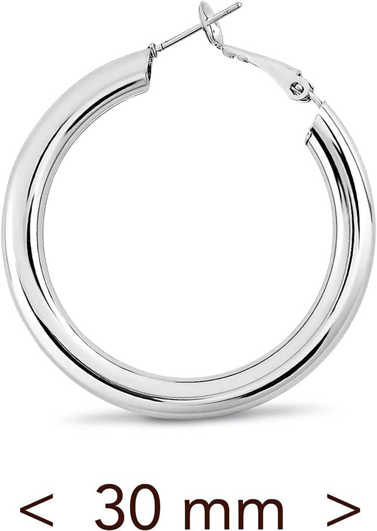 Pera Jewelry Silver Plated Hoop Earrings, Hollow Tube Hoop Hypoallergenic Earrings 45 mm and 30 mm for Women with Gift Box | Minimalist, Tiny Dainty Earrings