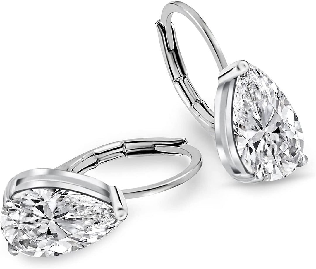 Pera Jewelry Sterling Silver Plated Cubic Zirconia Pear Cutting Earrings, Simulated Diamond Dangle Statement Cz Earrings for Women with Gift Box | Minimalist, Tiny Dainty Dangle Earrings