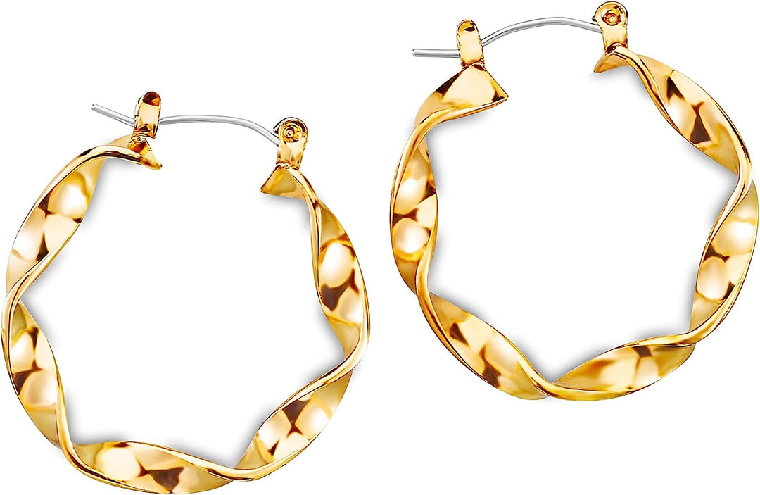 Pera Jewelry 14K Gold Plated Twisted Hollow Hoop Earrings, Hypoallergenic Hoop Earrings for Women with Gift Box | Minimalist, Tiny Dainty Earrings