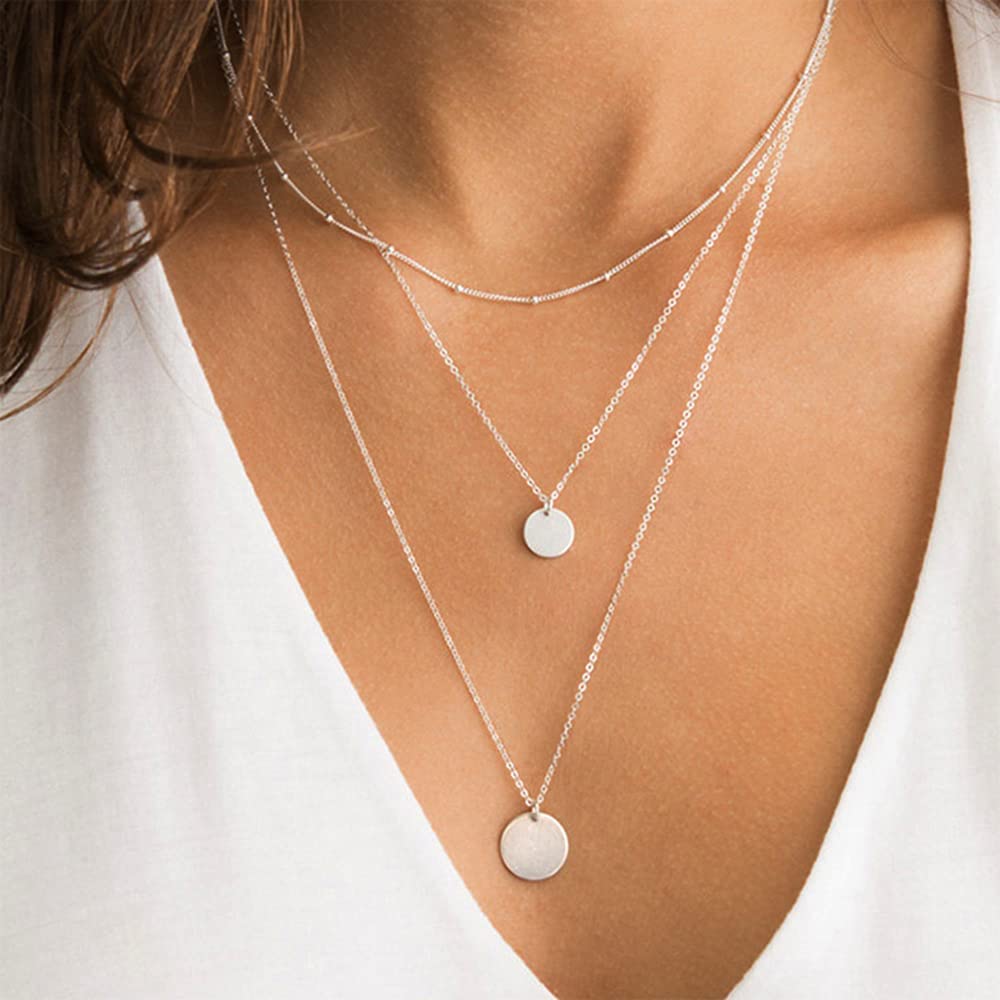Pera Jewelry 14K Gold Plated, Silver Plated and Rose Gold Plated Coin Pendant, Layered Necklaces for Women with Gift Box | Adjustable Chain, Minimalist, Tiny Dainty Circle Choker Necklaces