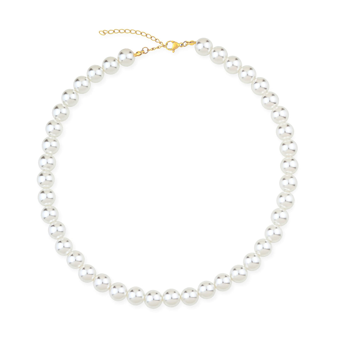 White Freshwater Cultured Pearl Necklace for Women 18K Gold Plated Genuine Natural 10 MM Pearl Choker Necklace Adjustable, Pearl Jewelry Gift