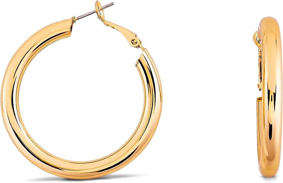 Pera Jewelry 14K Gold Plated Hoop Earrings, Hollow Tube Hoop Hypoallergenic Earrings 45 mm and 30 mm for Women with Gift Box | Minimalist, Tiny Dainty Earrings