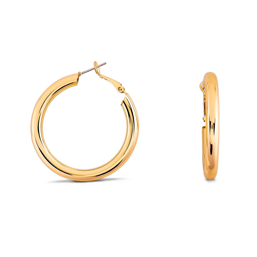 Pera Jewelry 14K Gold Plated Hoop Earrings, Hollow Tube Hoop Hypoallergenic Earrings 45 mm and 30 mm for Women with Gift Box | Minimalist, Tiny Dainty Earrings